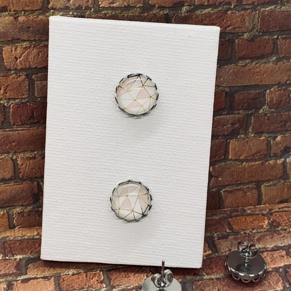 Hand Crafted 12 mm earrings- pink, gold, white - Picture 6 of 16